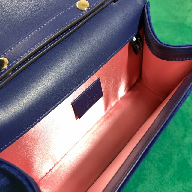 Gucci女包 544242 古馳新款 藍色天鵝絨飾方形G單肩背包 Gucci斜挎女包  gqy1031